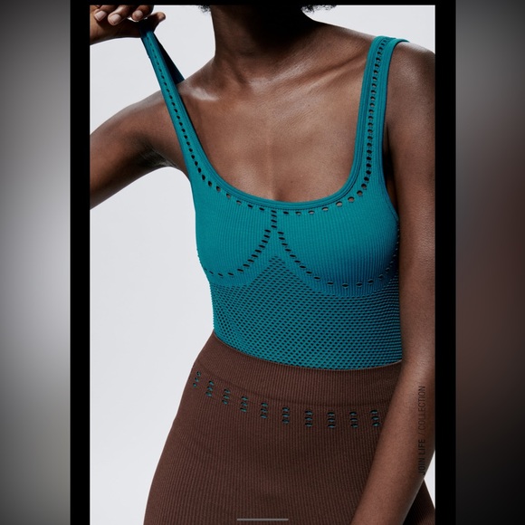 Zara seamless perforated bodysuit designer turquoise blue - Picture 4 of 8